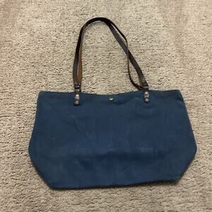In Blue Handmade Waxed Canvas & Leather Farmers Market tote Bag